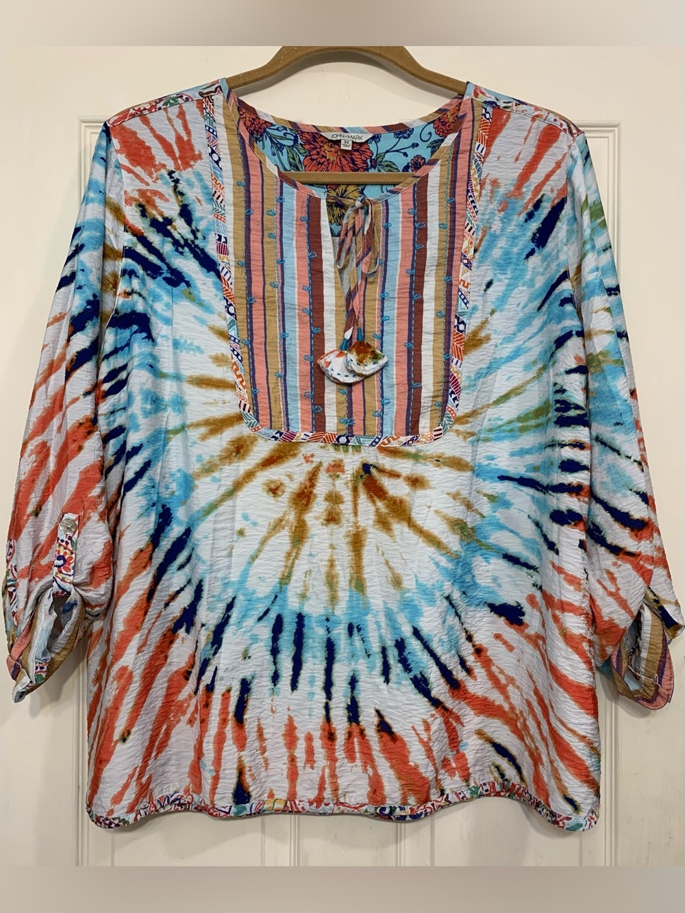 John Mark Multi Color Tie-dye Embroidered 3X Tunic Plus Size Blouse. 3988